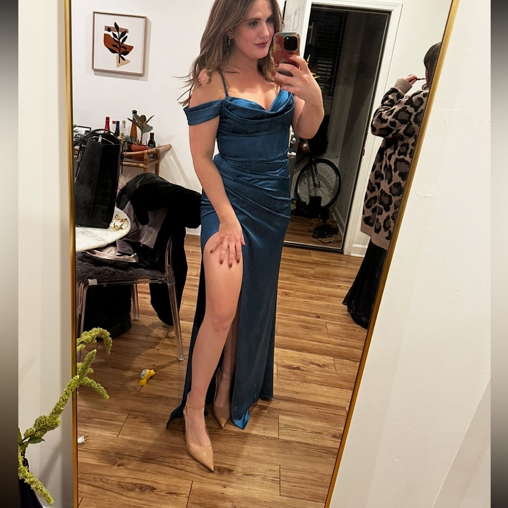 Elegant Blue Off-Shoulder Dress